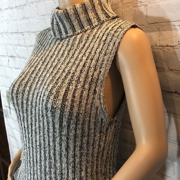 Gray Ribbed Turtleneck Knit Sleeveless Sweater Dress OSFM - Picture 6 of 14